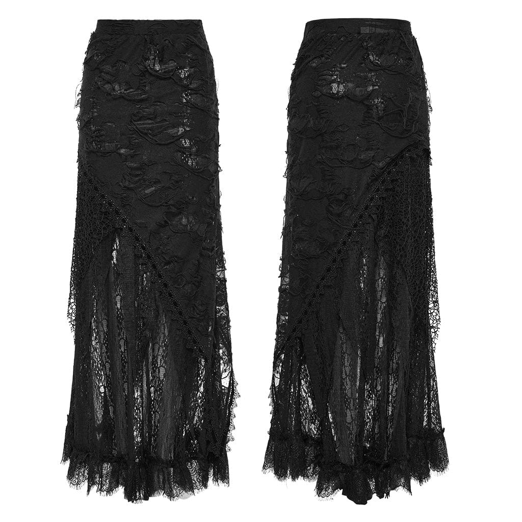Women's Gothic Ripped Lace Splice Skirt - Image 5