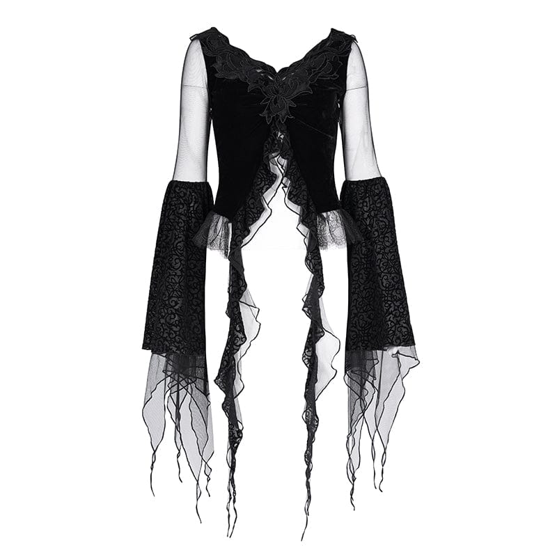 Women's Gothic Ripped Mesh Long Sleeved Crop Top - Image 7