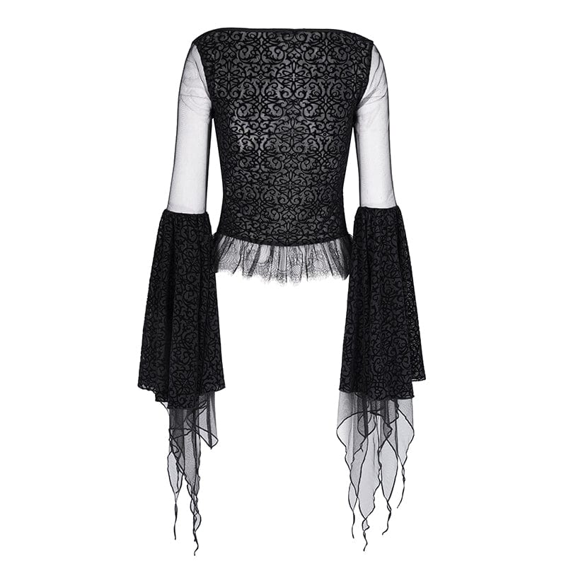 Women's Gothic Ripped Mesh Long Sleeved Crop Top - Image 9