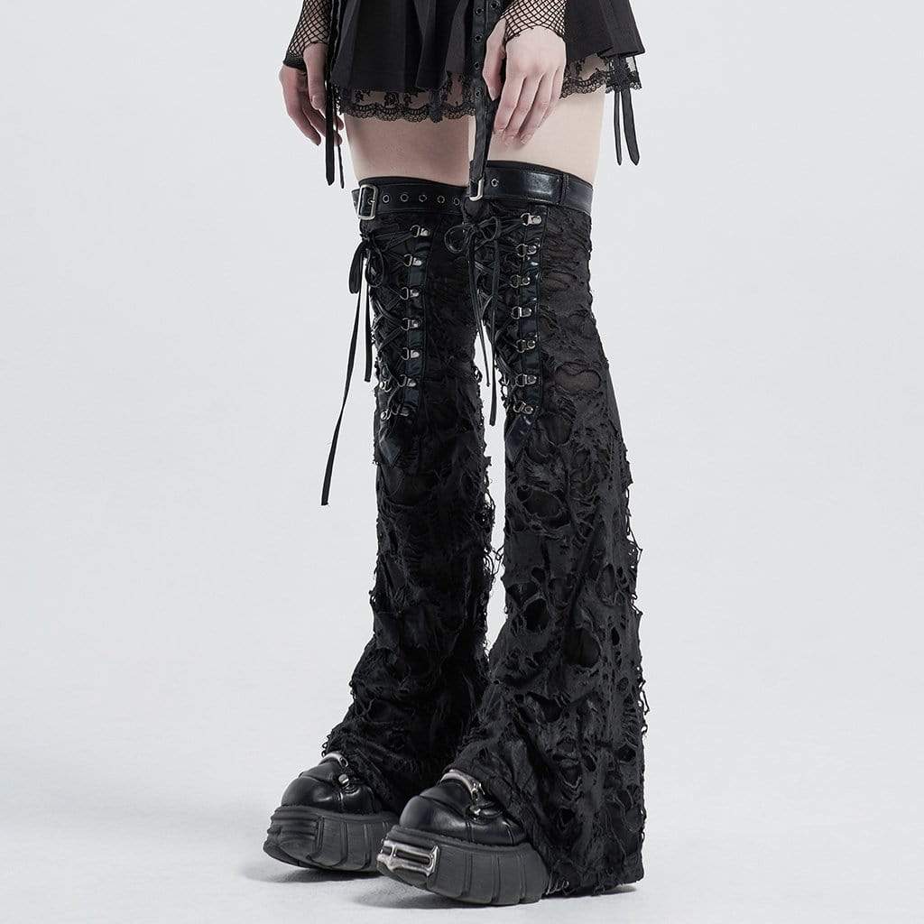 Women's Gothic Ripped Strappy Leg Warmers - Image 2