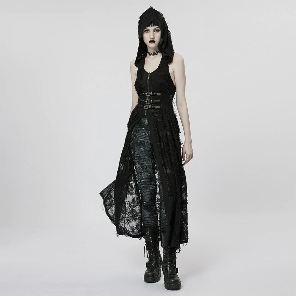 Women's Gothic Ripped Two-piece Coat with Hood - Image 2