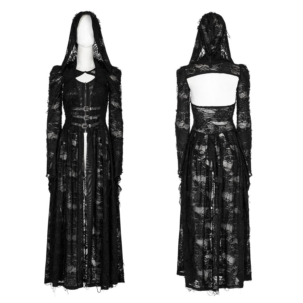 Women's Gothic Ripped Two-piece Coat with Hood - Image 5