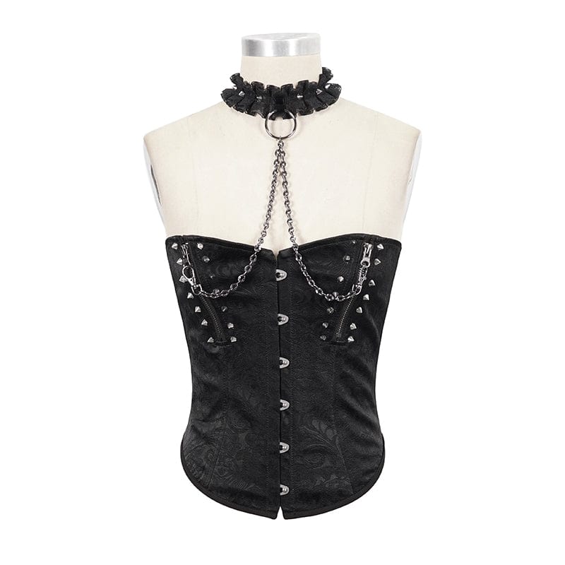 Women's Gothic Rivets Floral Overbust Corsets with Lace Choker - Image 7