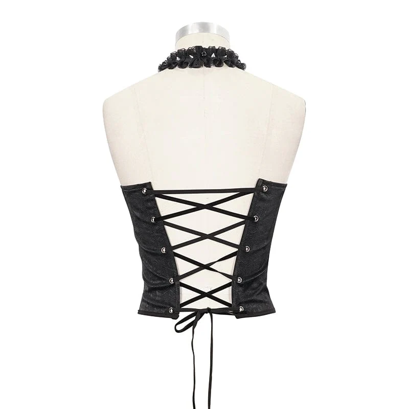 Women's Gothic Rivets Floral Overbust Corsets with Lace Choker - Image 9