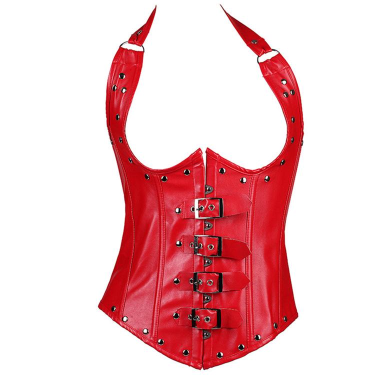 Women's Gothic Rivets Halter Top Underbust Corsets With T-back - Image 4