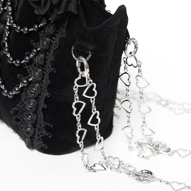 Women's Gothic Rose Beaded Chained Bag Black - Image 12