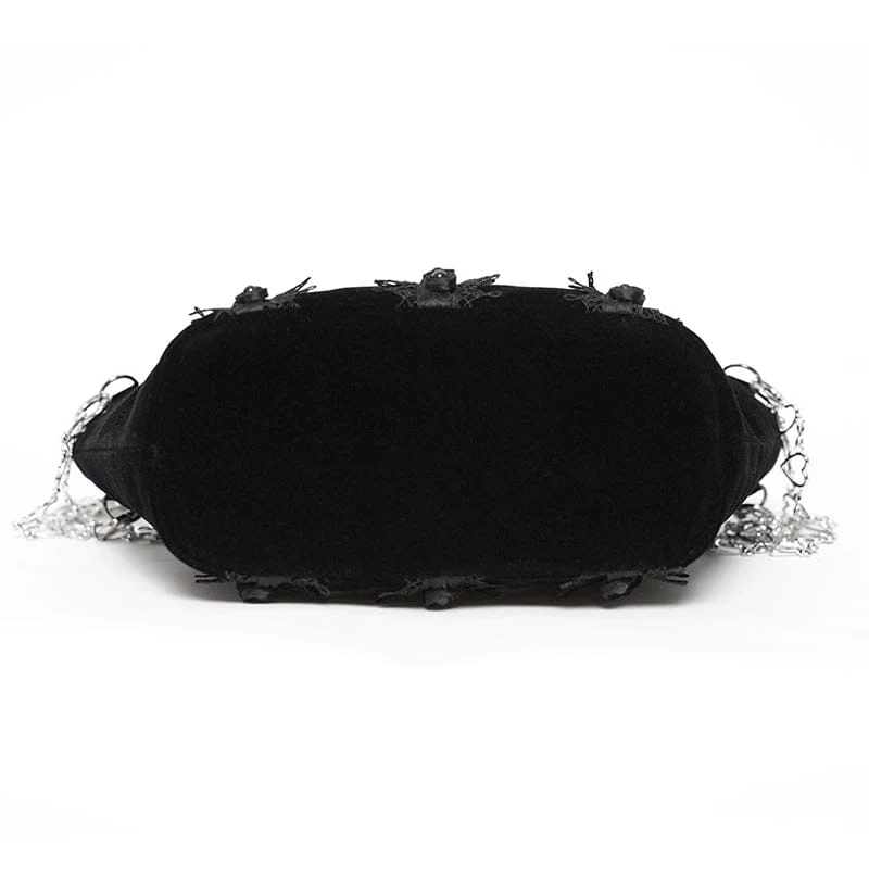 Women's Gothic Rose Beaded Chained Bag Black - Image 9