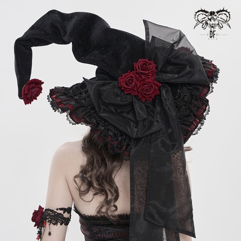 Women's Gothic Rose Bowknot Witch Hat - Image 3