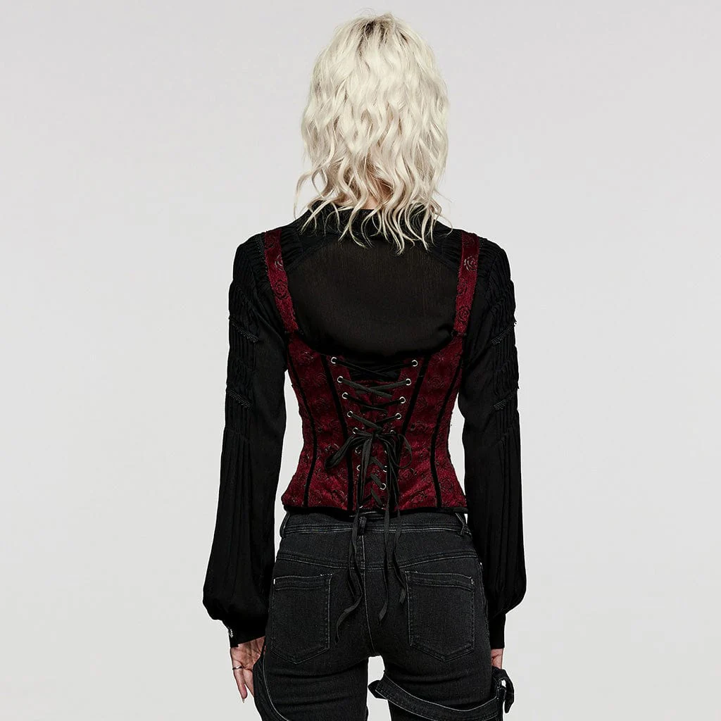 Women's Gothic Rose Cutout Lace-up Underbust Corset - Image 3