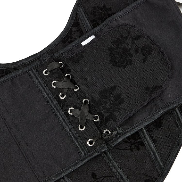 Women's Gothic Rose Embroidered Halterneck Overbust Corset - Image 9
