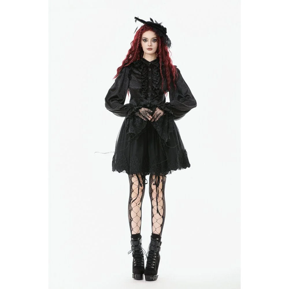 Women's Gothic Rose Embroidered Mesh SKirt - Image 3