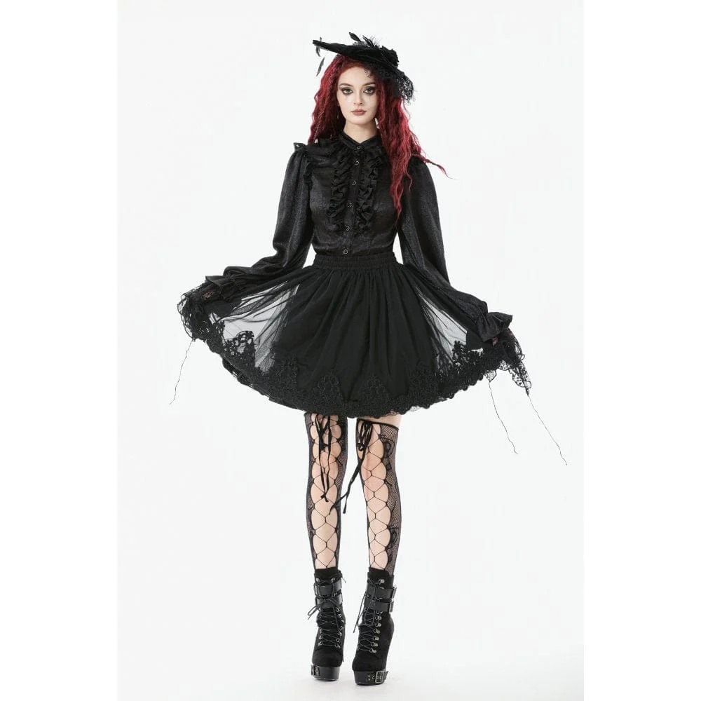 Women's Gothic Rose Embroidered Mesh SKirt - Image 5