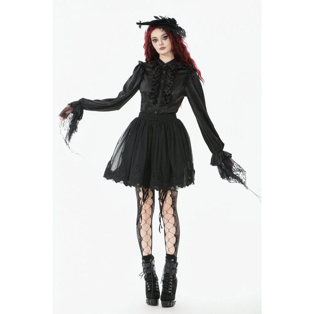 Women's Gothic Rose Embroidered Mesh SKirt - Image 7