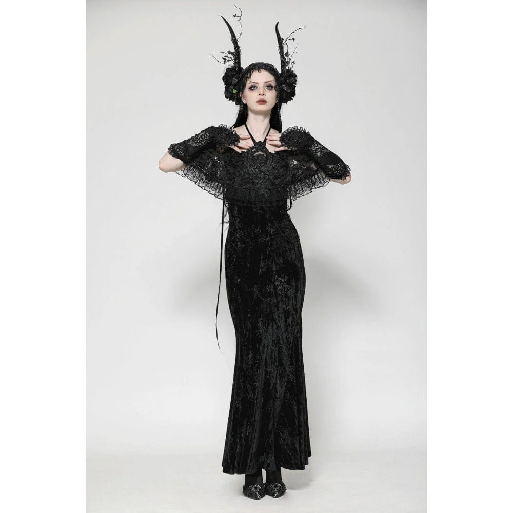 Women's Gothic Rose Embroidered Velvet Prom Fishtail Dress Wedding Dress - Image 5
