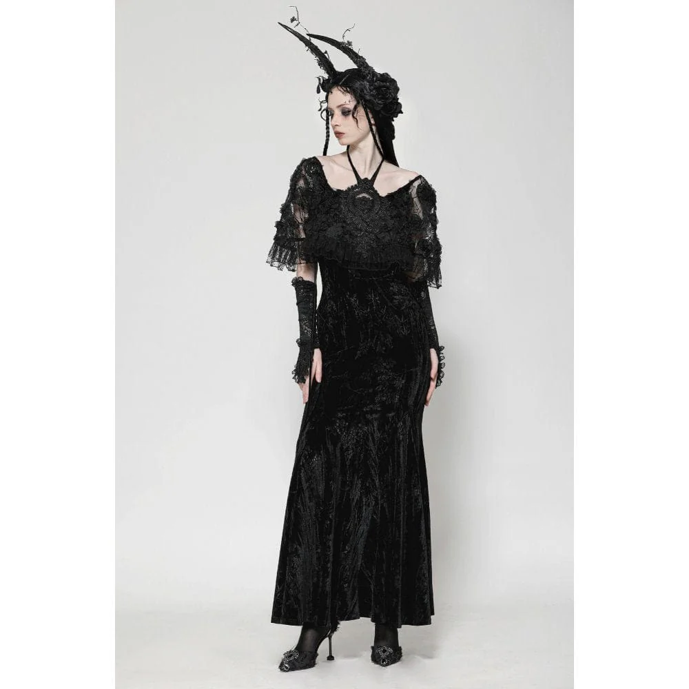 Women's Gothic Rose Embroidered Velvet Prom Fishtail Dress Wedding Dress - Image 7