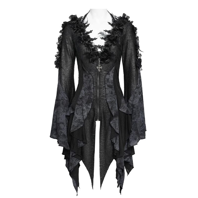 Women's Gothic Rose Feather Printed Long Sleeve Shirt - Image 7