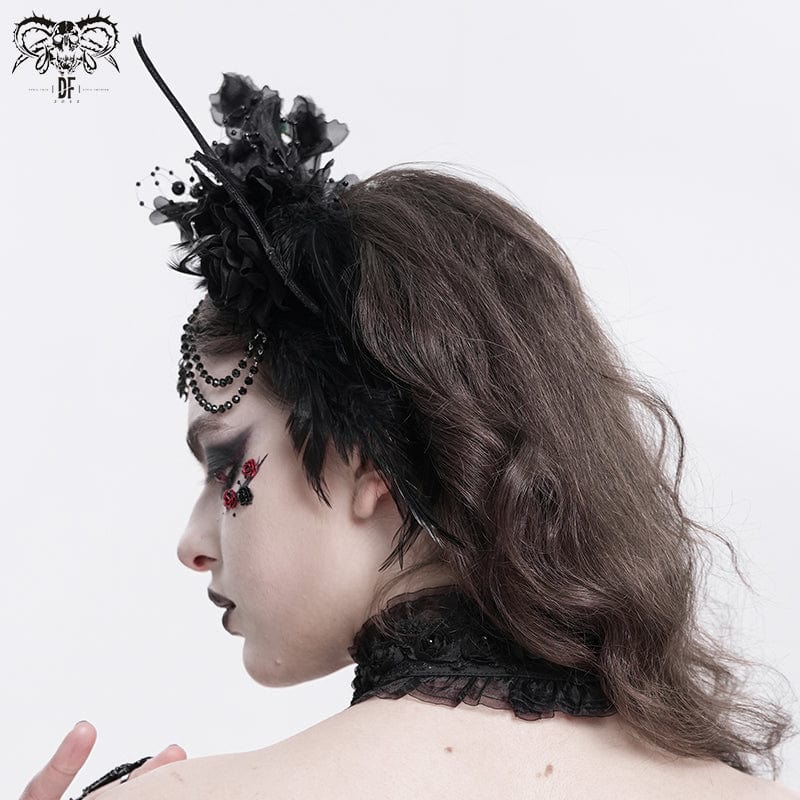 Women's Gothic Rose Feathered Batwing Headwear - Image 4
