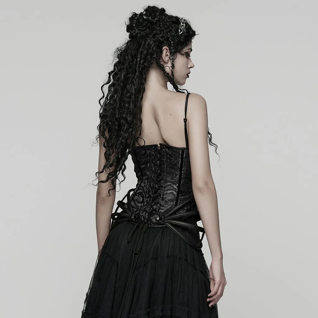 Women's Gothic Rose Jacquard Lace-up Overbust Corset Black - Image 3