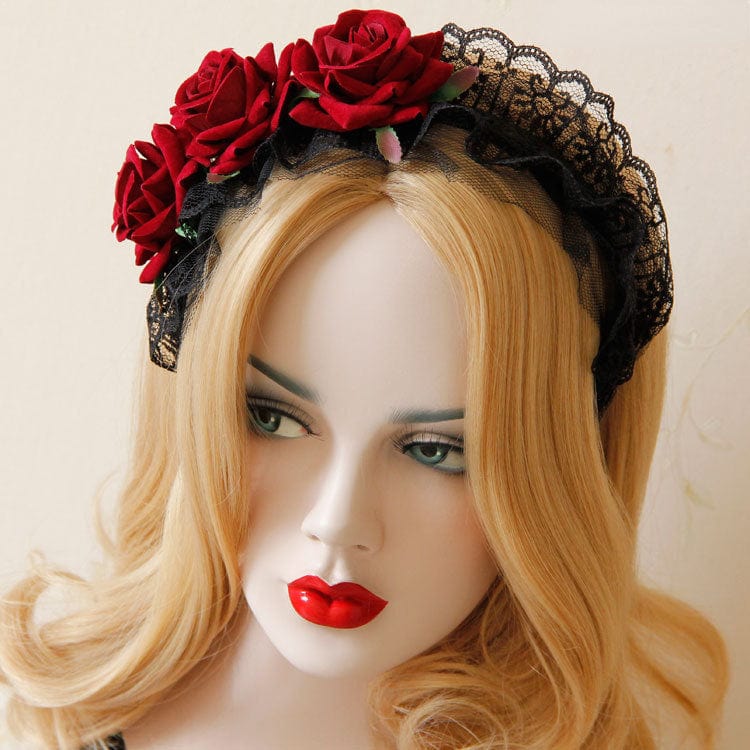 Women's Gothic Rose Lace Bridal Headpiece - Image 3