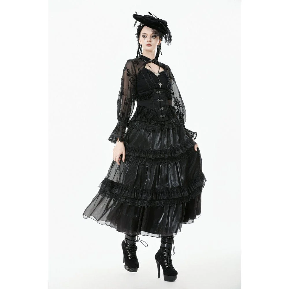 Women's Gothic Rose Lace Layered Long Skirt - Image 4