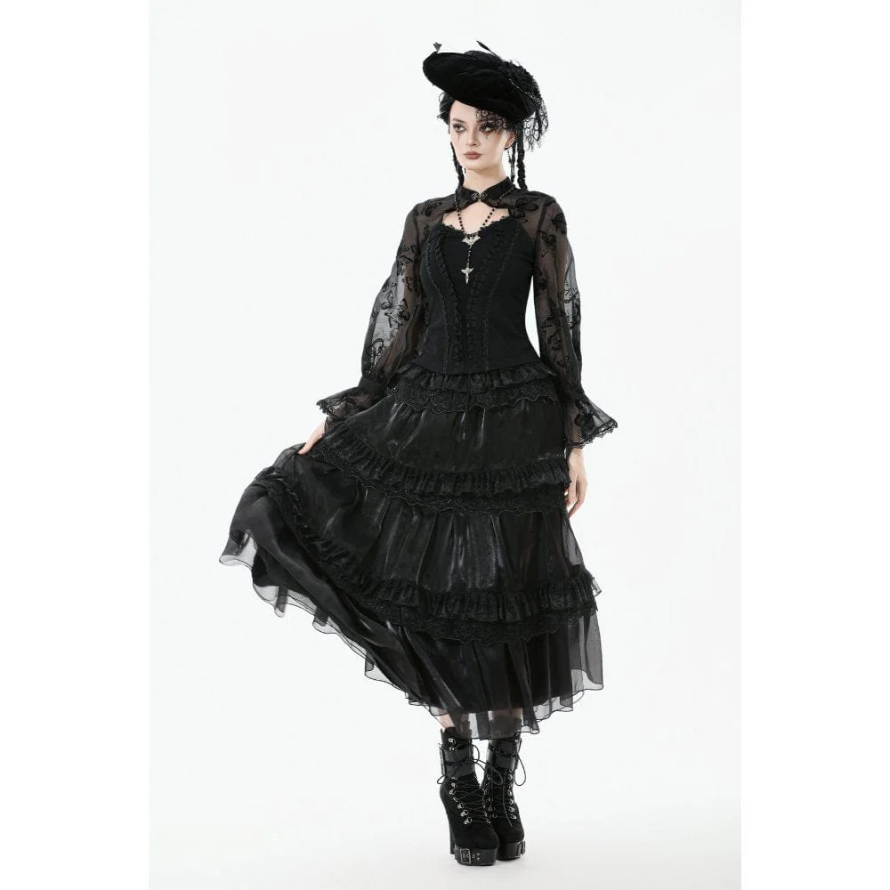 Women's Gothic Rose Lace Layered Long Skirt - Image 6