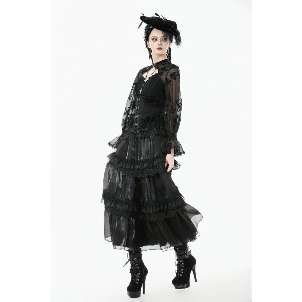 Women's Gothic Rose Lace Layered Long Skirt - Image 8