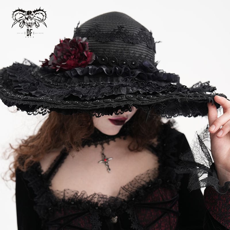 Women's Gothic Rose Lace Mesh Hats - Image 2