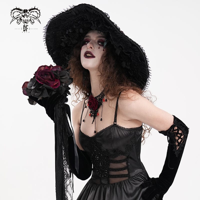 Women's Gothic Rose Lace Mesh Hats - Image 4