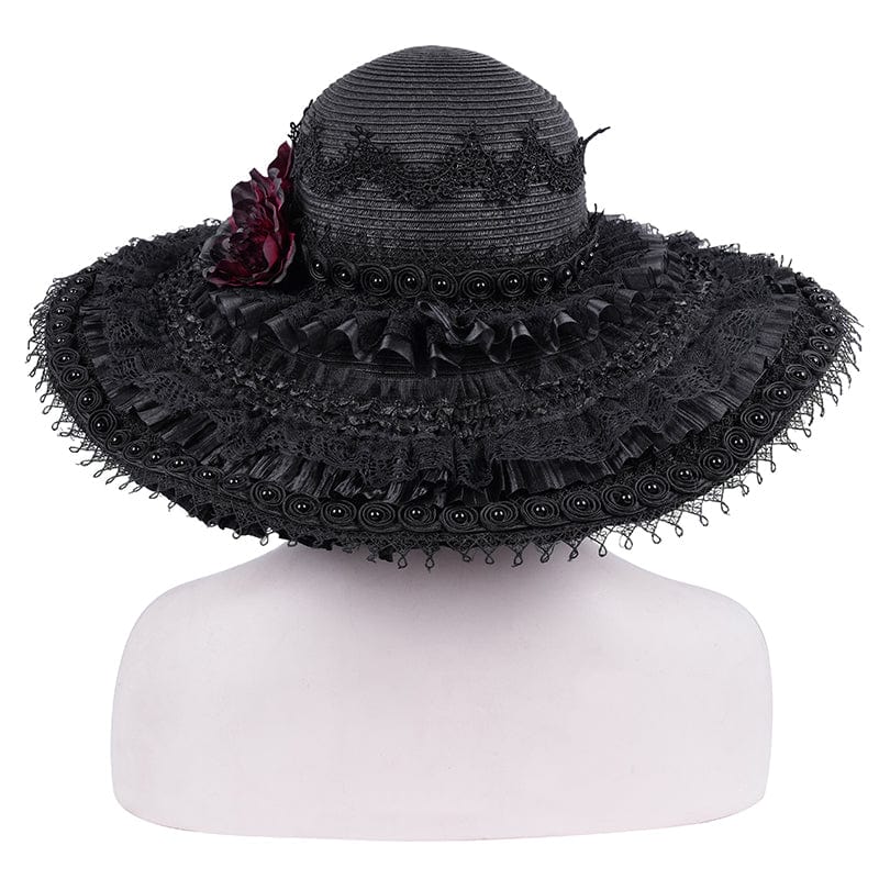 Women's Gothic Rose Lace Mesh Hats - Image 8