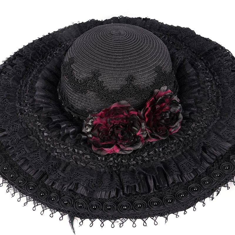 Women's Gothic Rose Lace Mesh Hats - Image 9