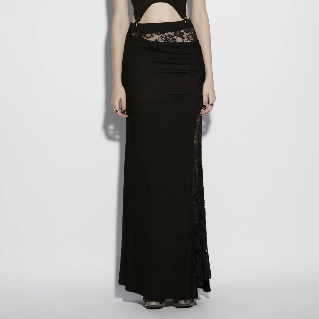 Women's Gothic Rose Lace Splice Side Slit Skirt