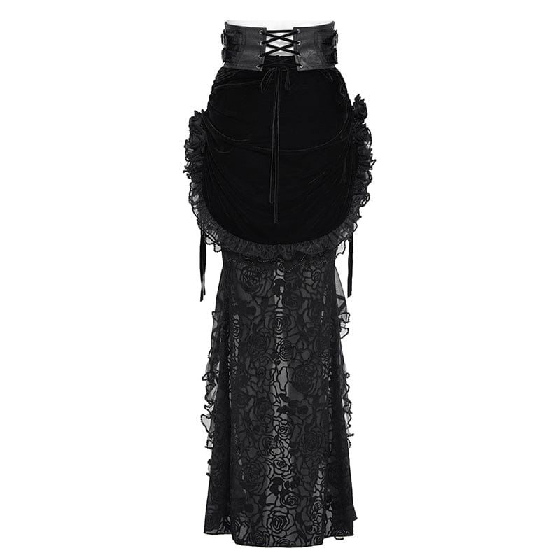 Women's Gothic Rose Lace-up Irregular Hem Skirt Black - Image 11