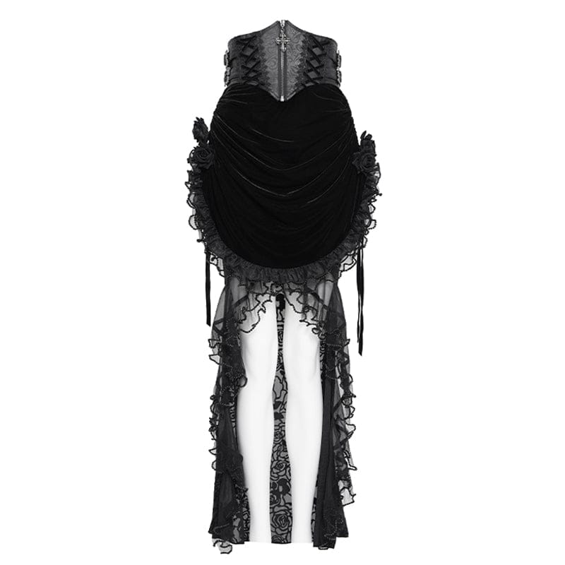 Women's Gothic Rose Lace-up Irregular Hem Skirt Black - Image 8