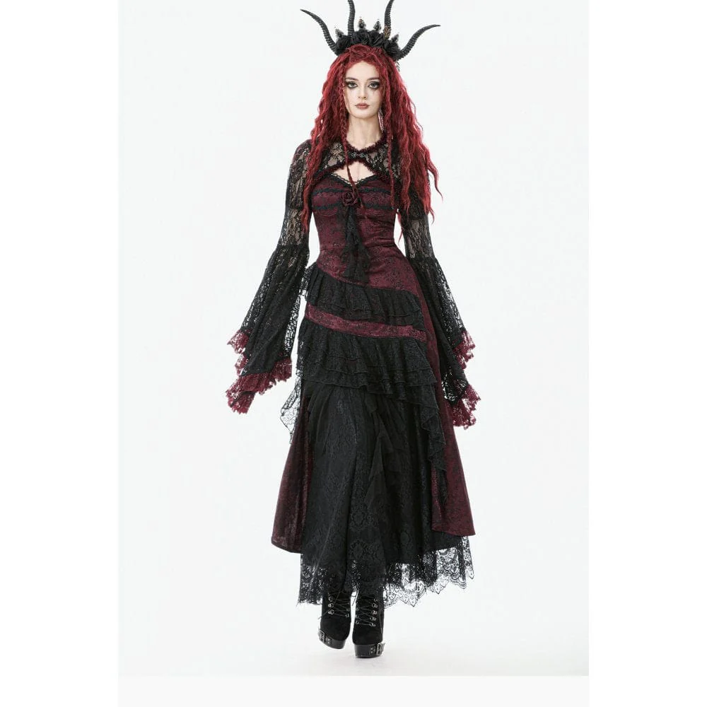 Women's Gothic Rose Layered Lace Ruffle Asymmetric Slip Dress Wedding Dress - Image 10