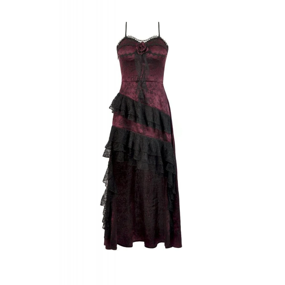 Women's Gothic Rose Layered Lace Ruffle Asymmetric Slip Dress Wedding Dress - Image 11