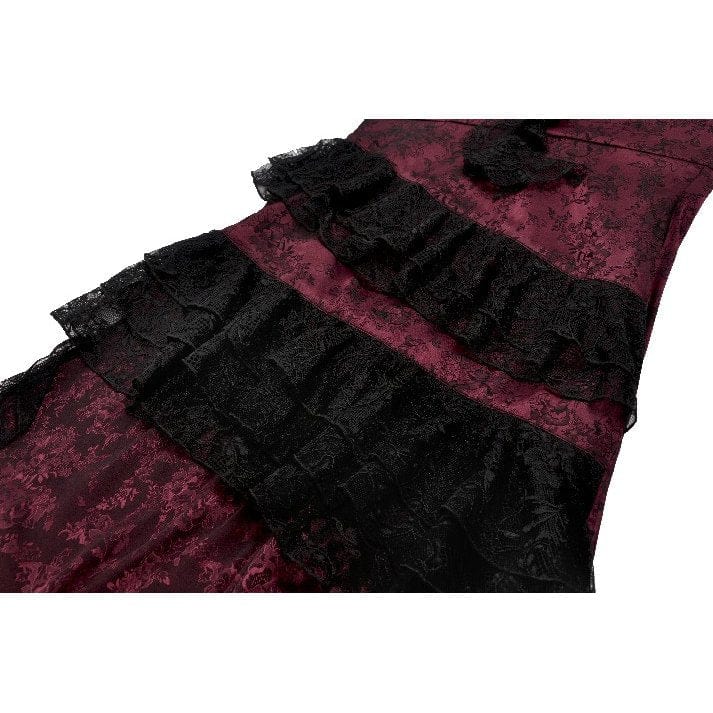 Women's Gothic Rose Layered Lace Ruffle Asymmetric Slip Dress Wedding Dress - Image 16