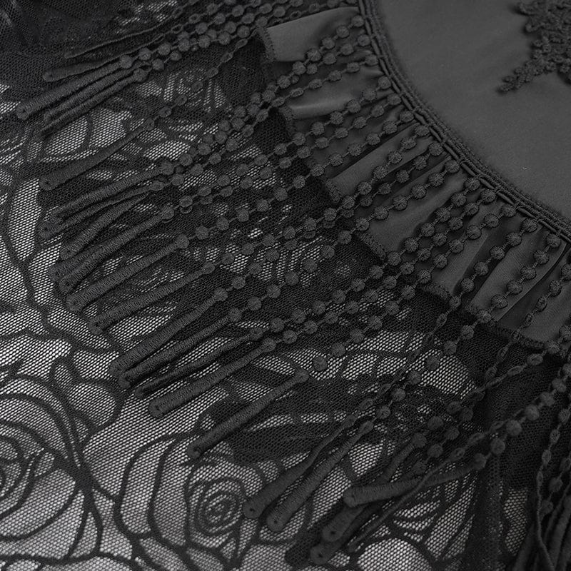 Women's Gothic Rose Mesh Splice High/Low Skirt - Image 11