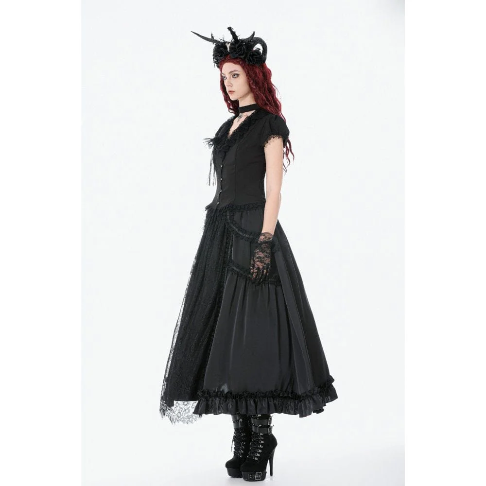 Women's Gothic Rose Ruffled Plunging Short Sleeved Shirt - Image 12
