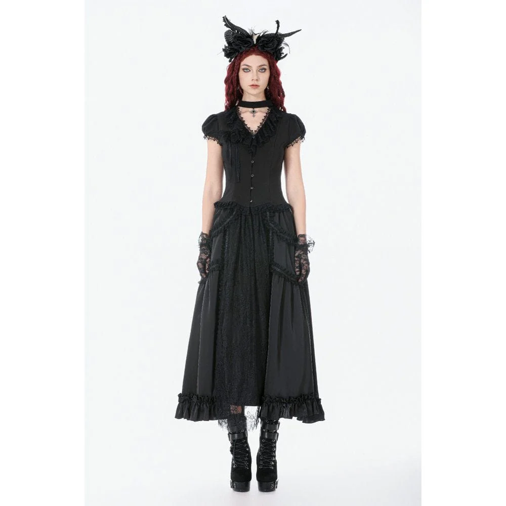 Women's Gothic Rose Ruffled Plunging Short Sleeved Shirt - Image 5