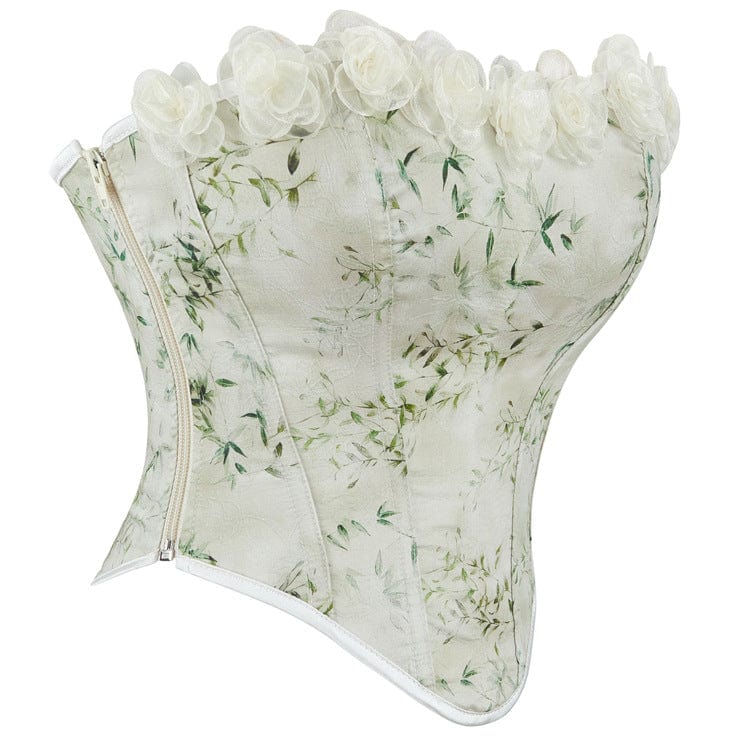 Women's Gothic Rose Splice Side Zipper Overbust Corset - Image 3