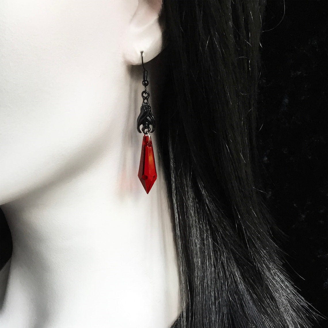 Women's Gothic Ruby Bat Earring - Image 5