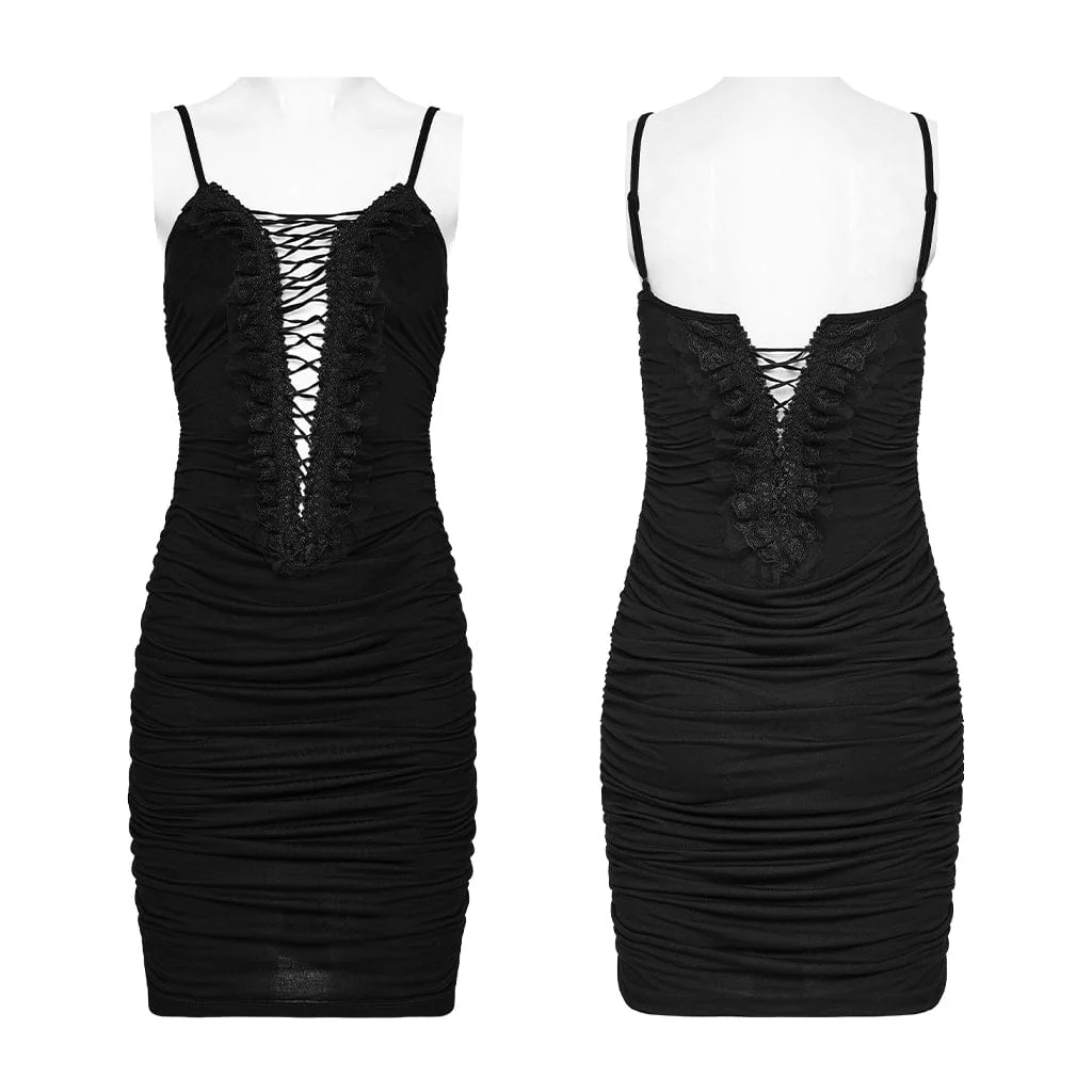 Women's Gothic Ruched Cutout Slip Dress Graduation Dress - Image 5