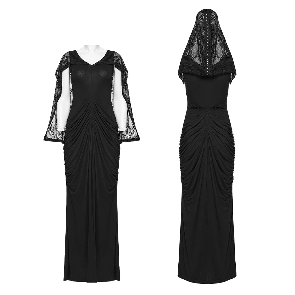 Women's Gothic Ruched Hooded Nun Dress Wedding Dress - Image 5