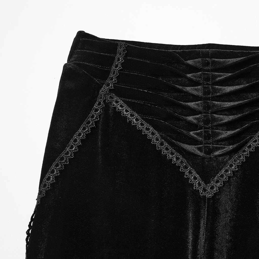 Women's Gothic Ruched Lace Splice Flared Velvet Pants - Image 6