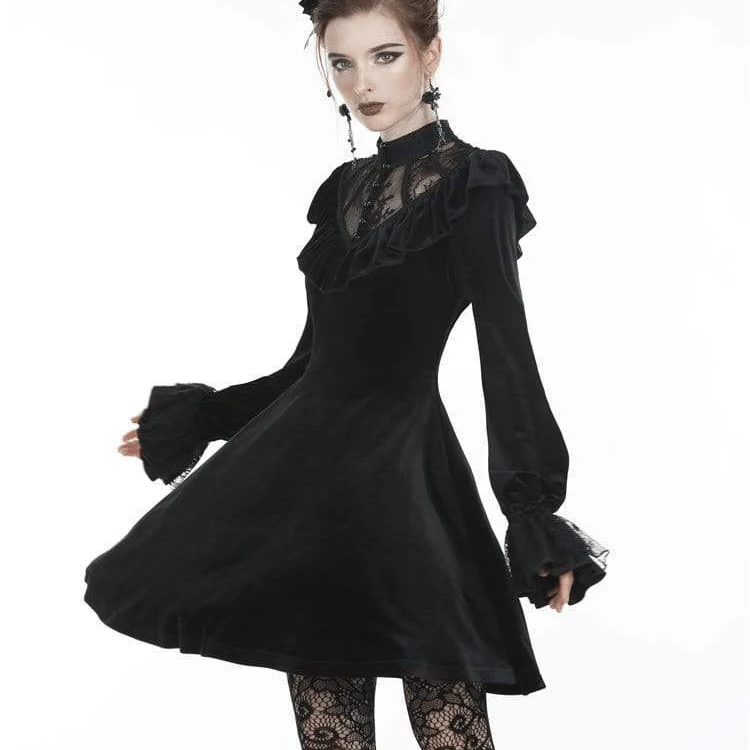 Women's Gothic Ruched Lace V-neck Velvet Dresses - Image 2