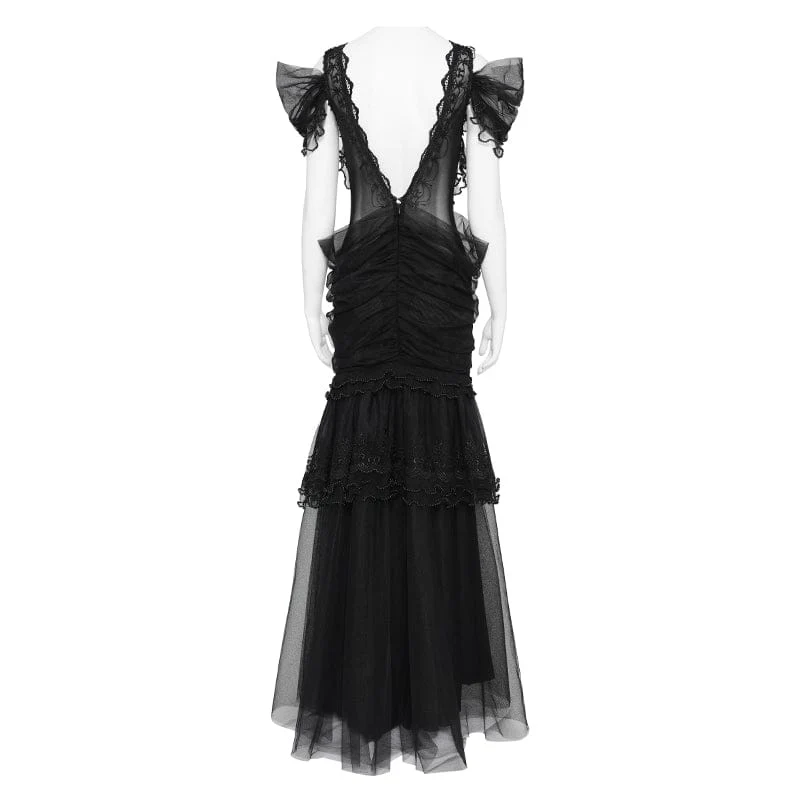 Women's Gothic Ruched Ruffled Off Shoulder Dress Wedding Dress - Image 10