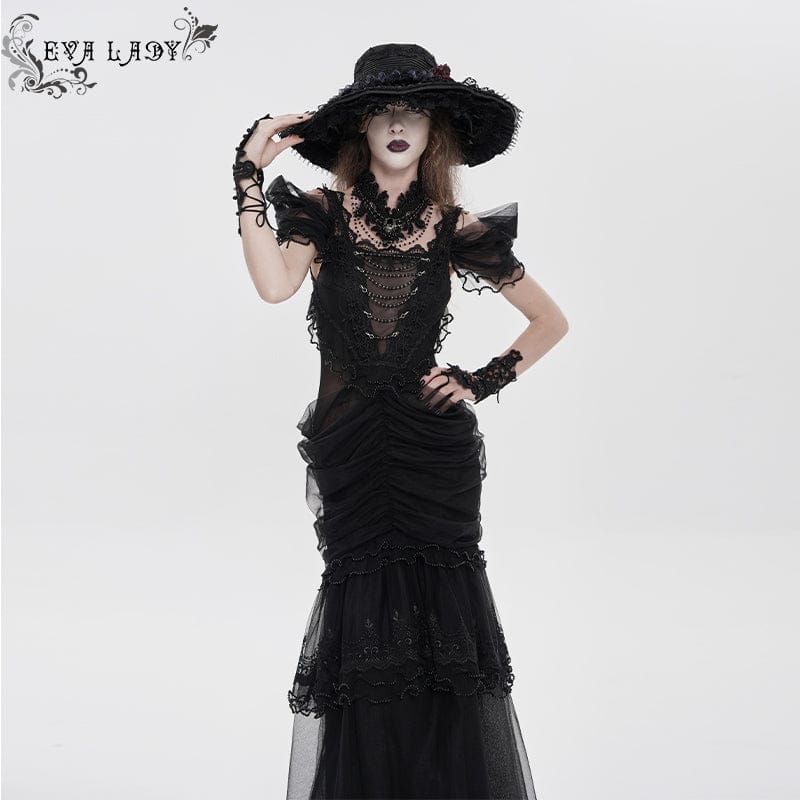Women's Gothic Ruched Ruffled Off Shoulder Dress Wedding Dress - Image 6