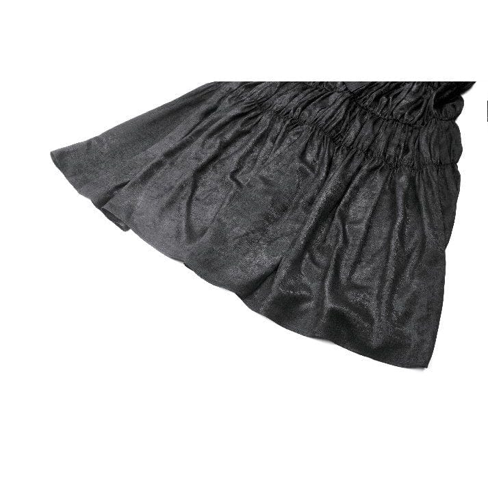 Women's Gothic Ruched Square-cut Collar Puff Short Sleeved Dress Wedding Dress - Image 15