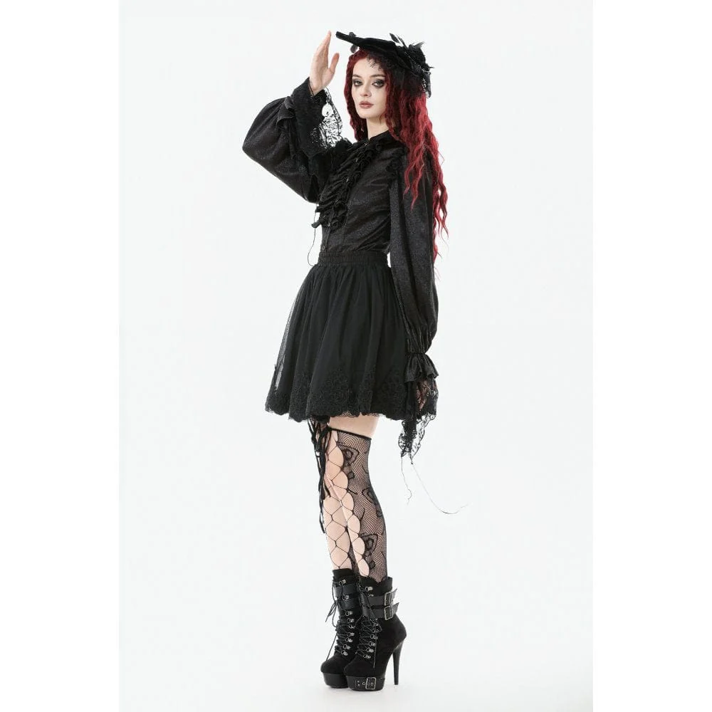Women's Gothic Ruffle Lace Splice Lantern Sleeved Shirt - Image 10