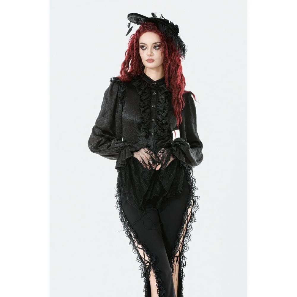Women's Gothic Ruffle Lace Splice Lantern Sleeved Shirt - Image 3